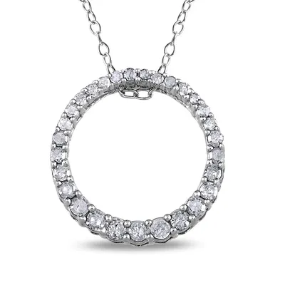 Diamond Open Circle Pendant Sterling Silver Necklace