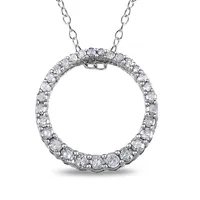 Diamond Open Circle Pendant Sterling Silver Necklace