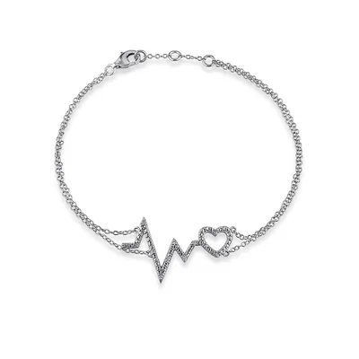 Diamond Heartbeat Sterling Silver Bracelet