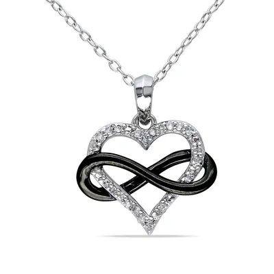 Collier à pendentif formé d'un cœur et du symbole de l'infinité avec diamants