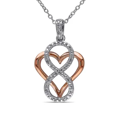Collier à pendentif formé d'un cœur recouvert du symbole de l'infinité avec diamants