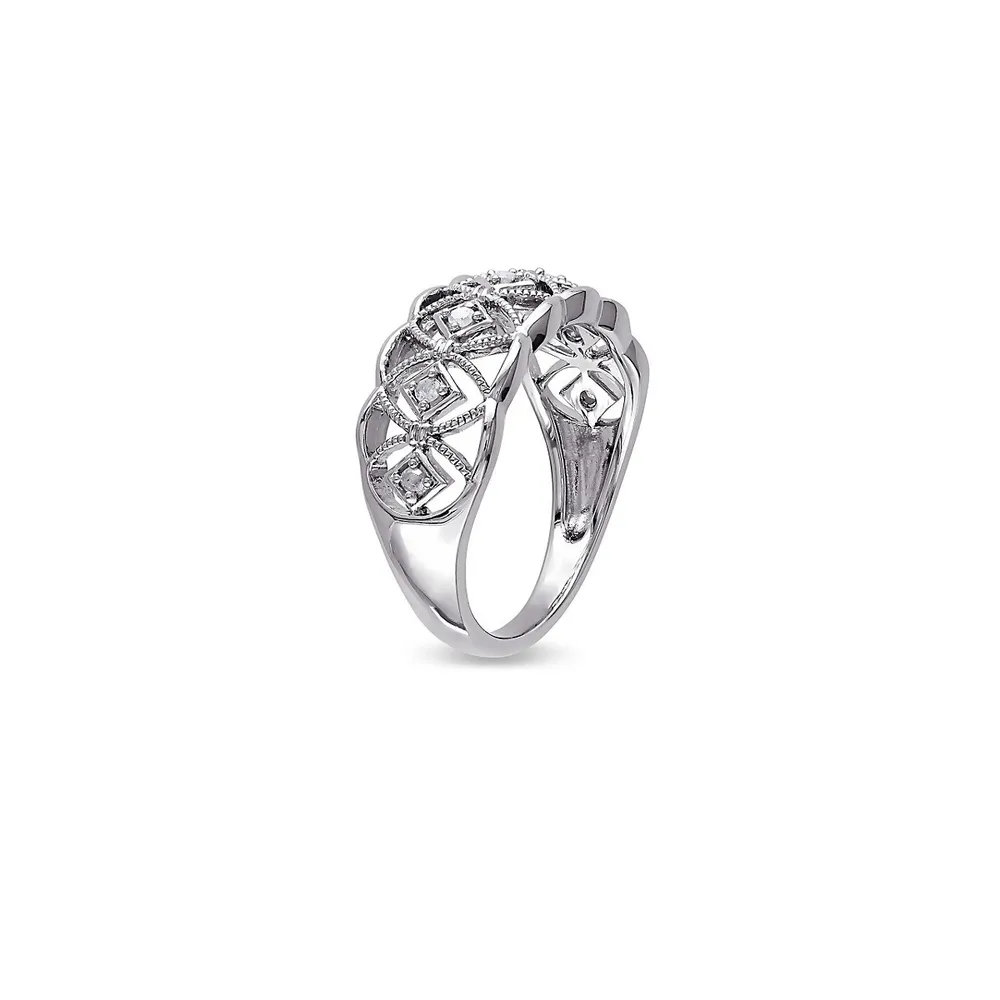 .10 CT Diamond and Sterling Silver Openwork Ring