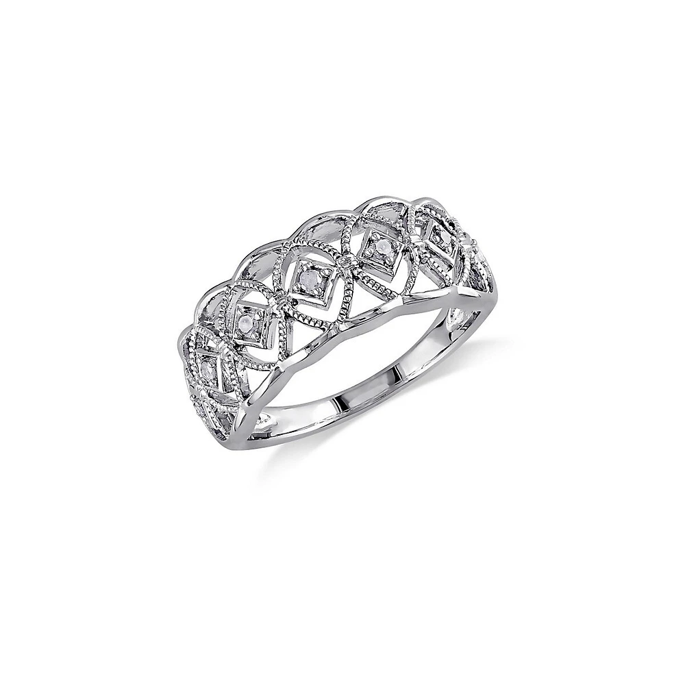 Bague en argent sterling ajourée avec diamants 0,10 ct