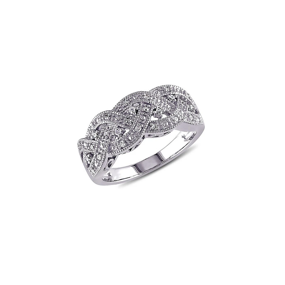 Bague rétro en argent sterling avec diamants 0,08 ct