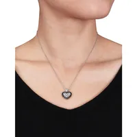 .06 CT Black Diamond and Sterling Silver Locket Heart Necklace