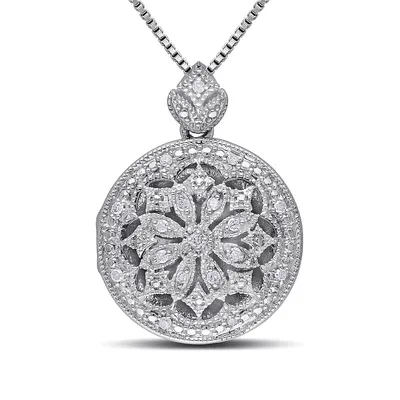 .10 CT Diamond and Sterling Silver Locket Necklace