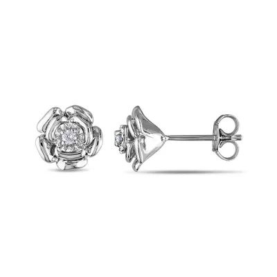 0.06 CT. T.W. Diamond Sterling Silver Flower Stud Earrings