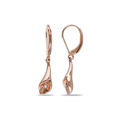 0.022 CT. T.W. Diamond Pink Plated Sterling Silver Calla Lily Flower Earrings