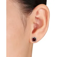 Garnet Diamond and Sterling Silver Stud Earrings