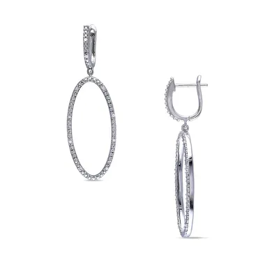 Sterling Silver and 0.10 Total Carat Weight Diamond Hoop Earrings