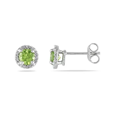 Sterling Silver and 0.07 CT. T.W. Diamond and Peridot Stud Earrings