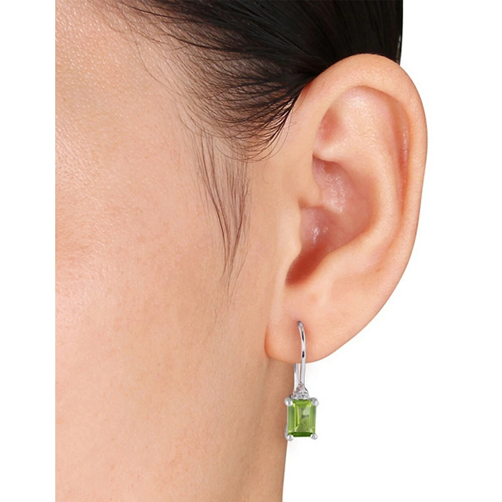 Boucles d'oreilles en argent sterling avec péridot et diamants de 0,03 ct PT