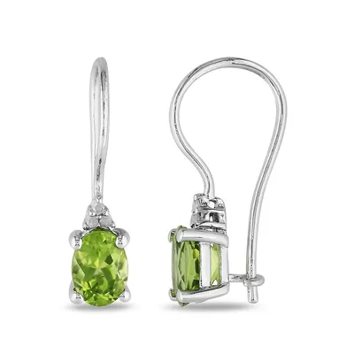 Sterling Silver and 0.1 CT. T.W. Diamond and Peridot Earrings