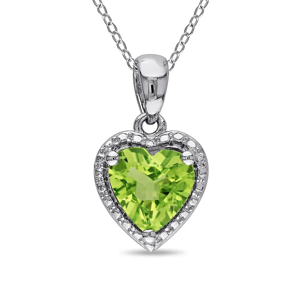 Sterling Silver and Peridot Heart Necklace