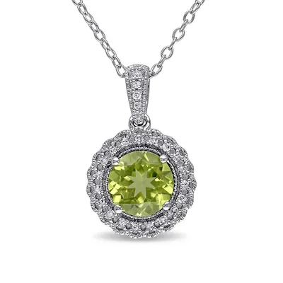 Sterling Silver and 0.1 CT. T.W. Diamond and Peridot Necklace