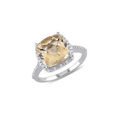 Sterling Silver and 0.1 CT. T.W. Diamond Citrine Ring