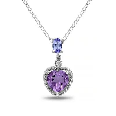 Multi-Gemstone Sterling Silver Heart Necklace
