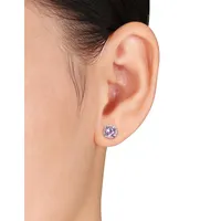 Amethyst Diamond-Accented Sterling Silver Stud Earrings