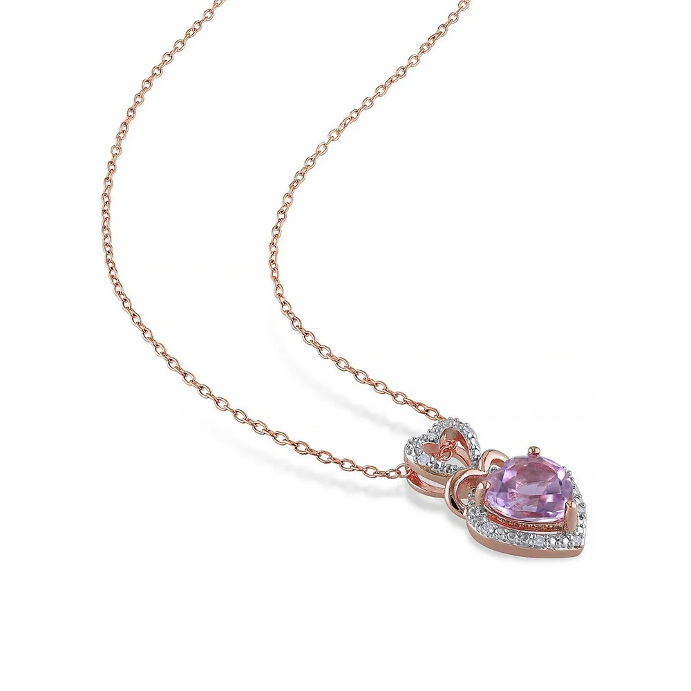 Rose de France Amethyst Diamond-Accented Silver Heart Necklace