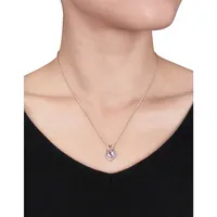 Collier en argent en forme de cœur avec diamants et améthyste Rose de France