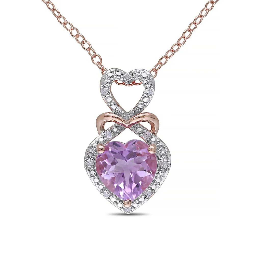 Rose de France Amethyst Diamond-Accented Silver Heart Necklace