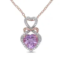 Rose de France Amethyst Diamond-Accented Silver Heart Necklace