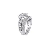 Cushion-Cut 0.20 CT. T.W. Diamond Filigree Sterling Silver Bridal Ring Set