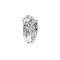 Cushion-Cut 0.20 TCW Diamond Filigree Sterling Silver Bridal Ring Set