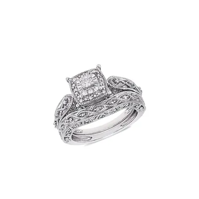 Cushion-Cut 0.20 CT. T.W. Diamond Filigree Sterling Silver Bridal Ring Set