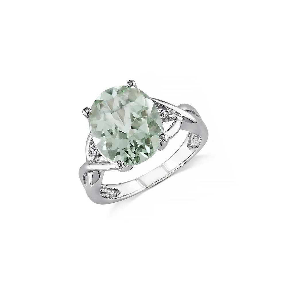 Bague fantaisie en argent sterling avec 4,33 ct PT d'améthyste verte et diamants