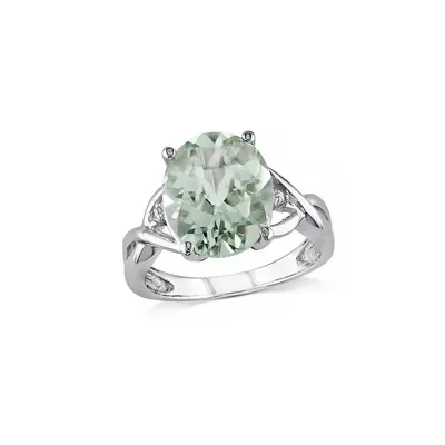 4.33 CT. T.W. Green Amethyst and Diamond Sterling Silver Cocktail Ring