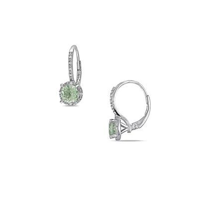 Pendants d'oreilles en argent sterling avec diamants et améthyste verte