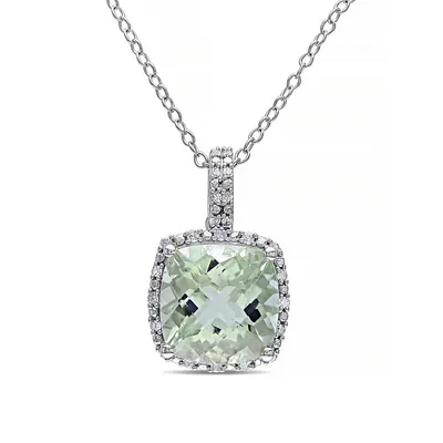 4 CT. T.W. Green Amethyst and Diamond Sterling Silver Halo Necklace