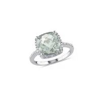 4 CT. T.W. Green Amethyst and Diamond Sterling Silver Halo Ring