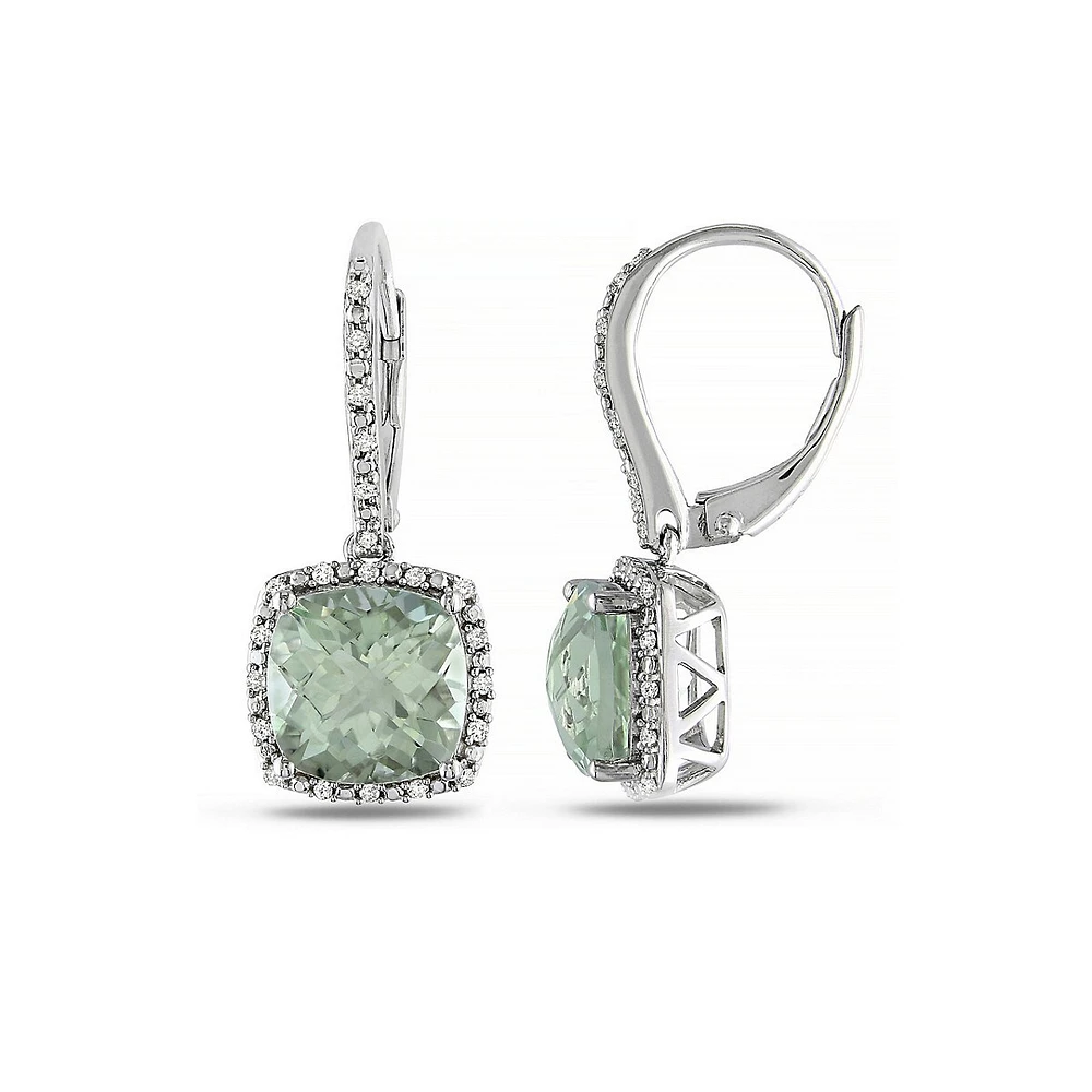 Pendants d'oreilles auréole en argent avec 5,33 ct PT d'améthyste verte et diamants