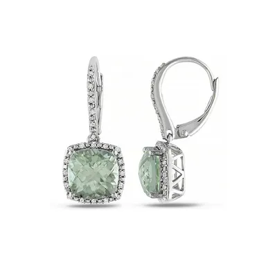 5.33 CT. T.W. Green Amethyst and Diamond Halo Drop Earrings