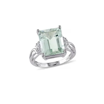 5.625 CT. T.W. Green Amethyst and White Topaz Sterling Silver Cocktail Ring