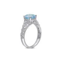 Bague de soirée avec topaze bleue 2,33 ct PT et détails en diamants