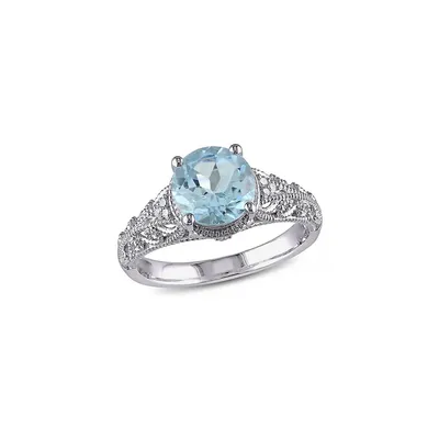 Bague de soirée avec topaze bleue 2,33 ct PT et détails en diamants