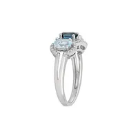 Sterling Silver, Topaz & 0.2 CT. T.W. Diamond Halo Ring