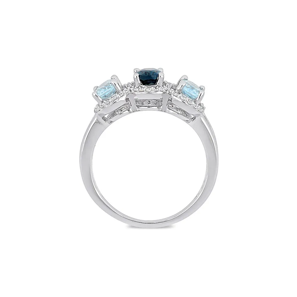 Sterling Silver, Topaz & 0.2 CT. T.W. Diamond Halo Ring