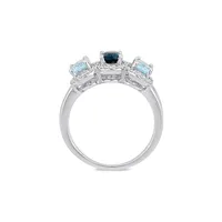 Sterling Silver, Topaz & 0.2 CT. T.W. Diamond Halo Ring