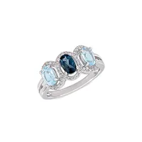 Sterling Silver, Topaz & 0.2 CT. T.W. Diamond Halo Ring