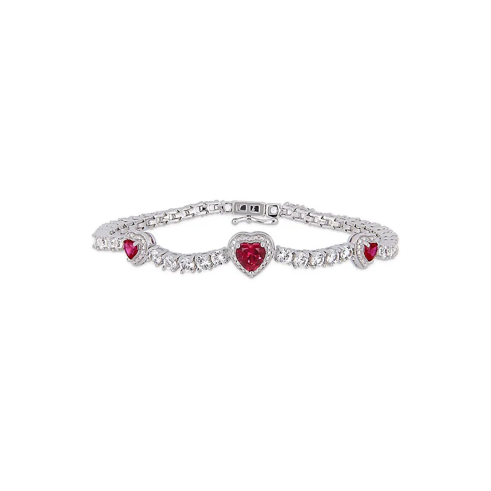 Sterling Silver Triple Heart Tennis Bracelet