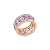 Rose-plated Sterling Silver, Amethyst & White Topaz Eternity Ring