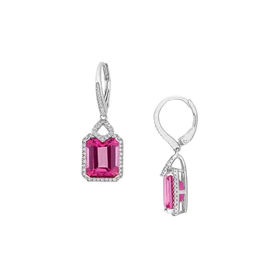 Sterling Silver, Pink Topaz & 0.5 CT. T.W. Diamond Halo Earrings