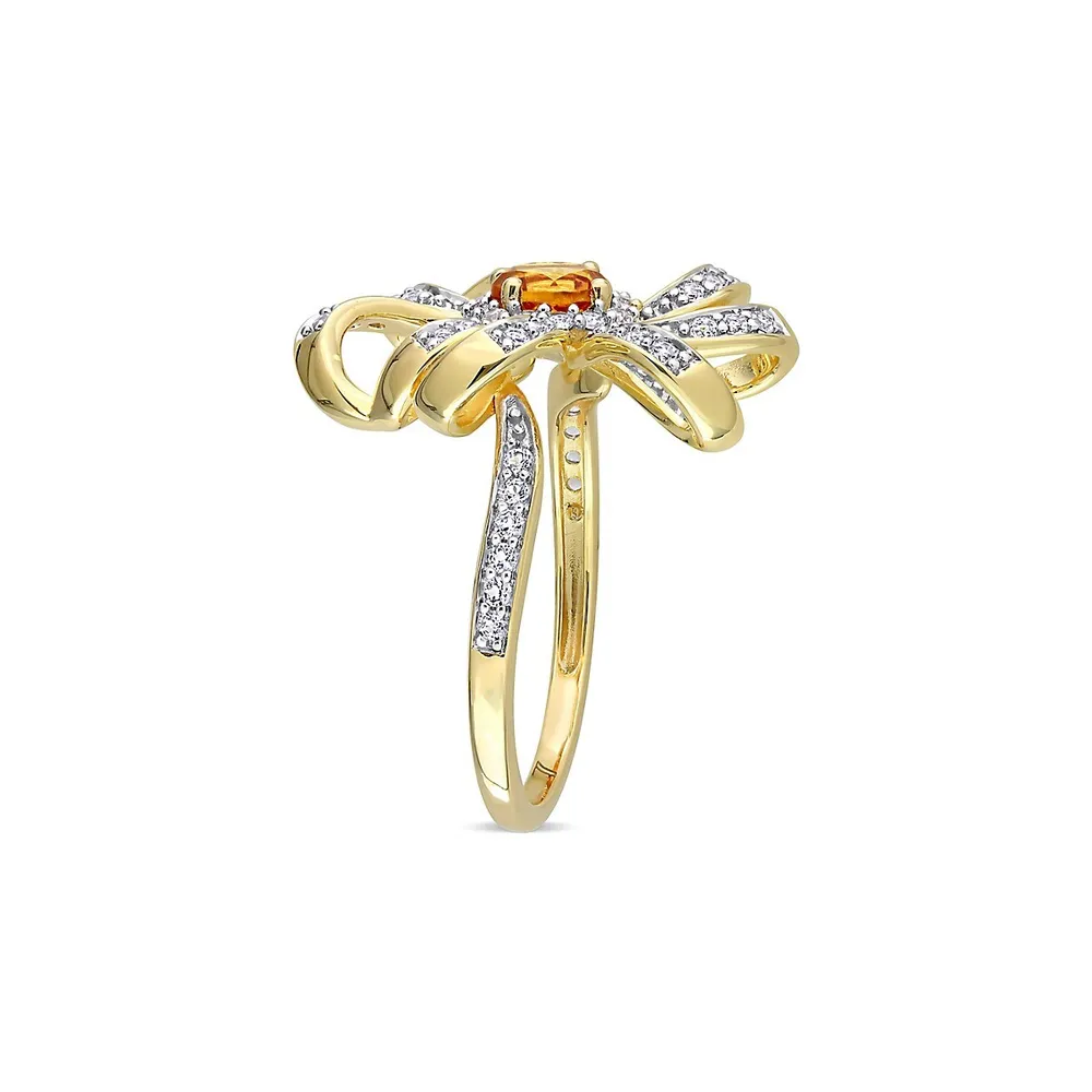 18K Yellow Goldplated Sterling Silver, Citrine & White Topaz Floral Cocktail Ring