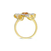 18K Yellow Goldplated Sterling Silver, Citrine & White Topaz Floral Cocktail Ring