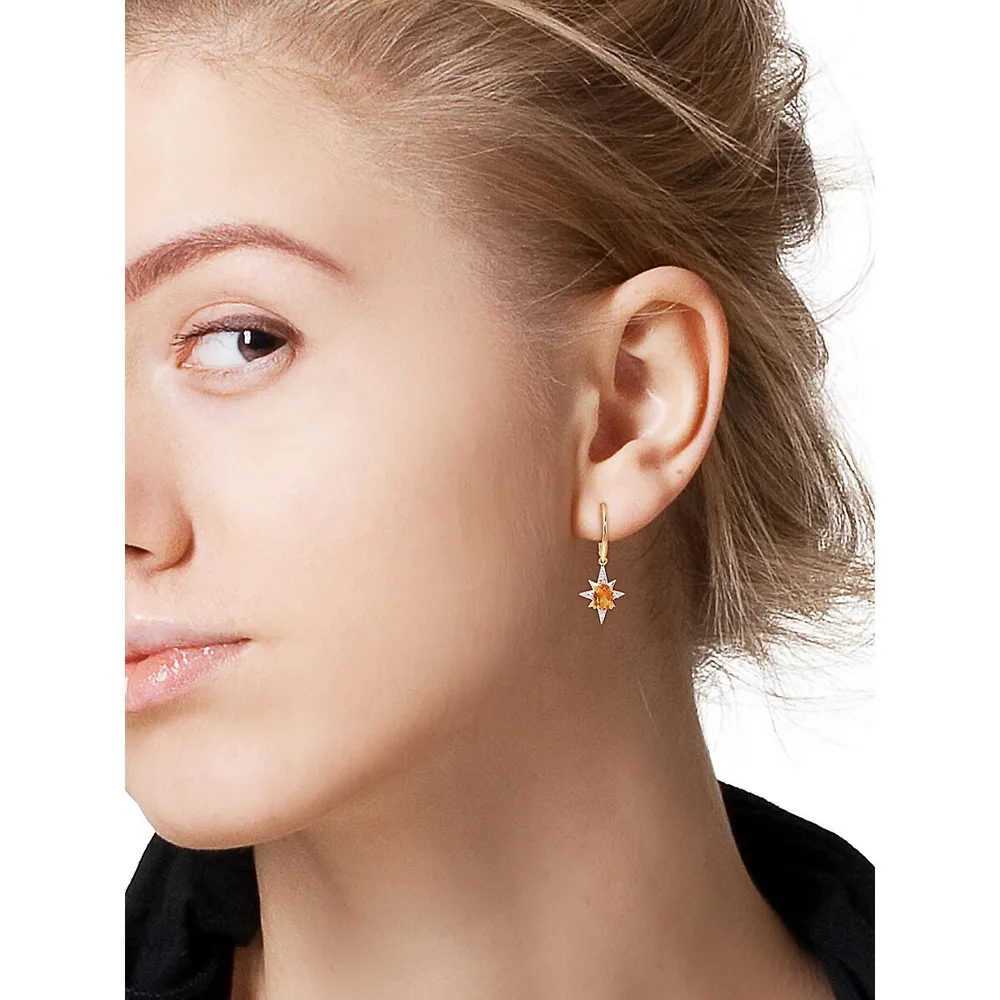 18K Goldplated Sterling Silver, Citrine & White Topaz Star Drop Earrings