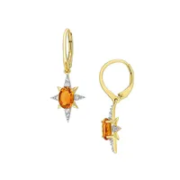 18K Goldplated Sterling Silver, Citrine & White Topaz Star Drop Earrings